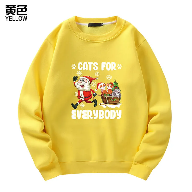 Men's Christmas Cat Print Crew Neck Sweatshirt