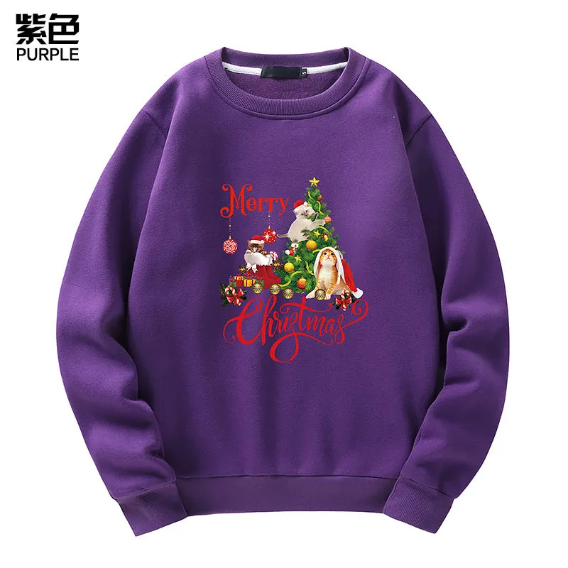 Men's Christmas Cat Print Crew Neck Sweatshirt