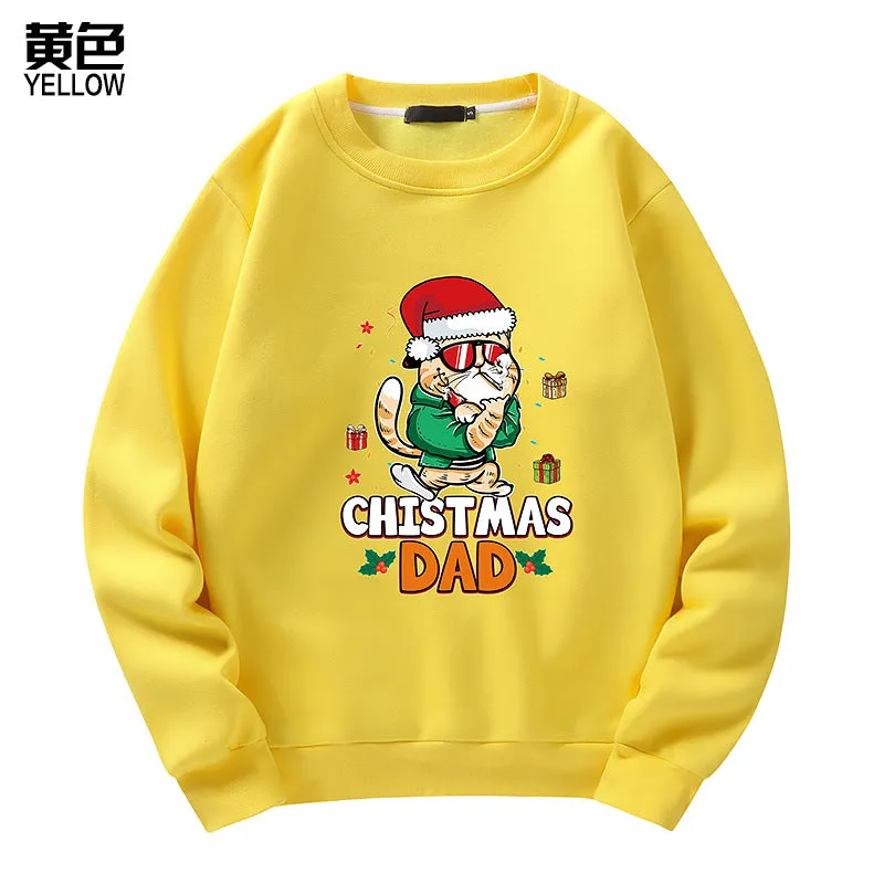 Men's Christmas Cat Print Crew Neck Sweatshirt