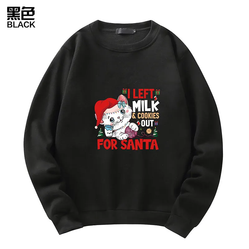 Men's Christmas Cat Print Crew Neck Sweatshirt