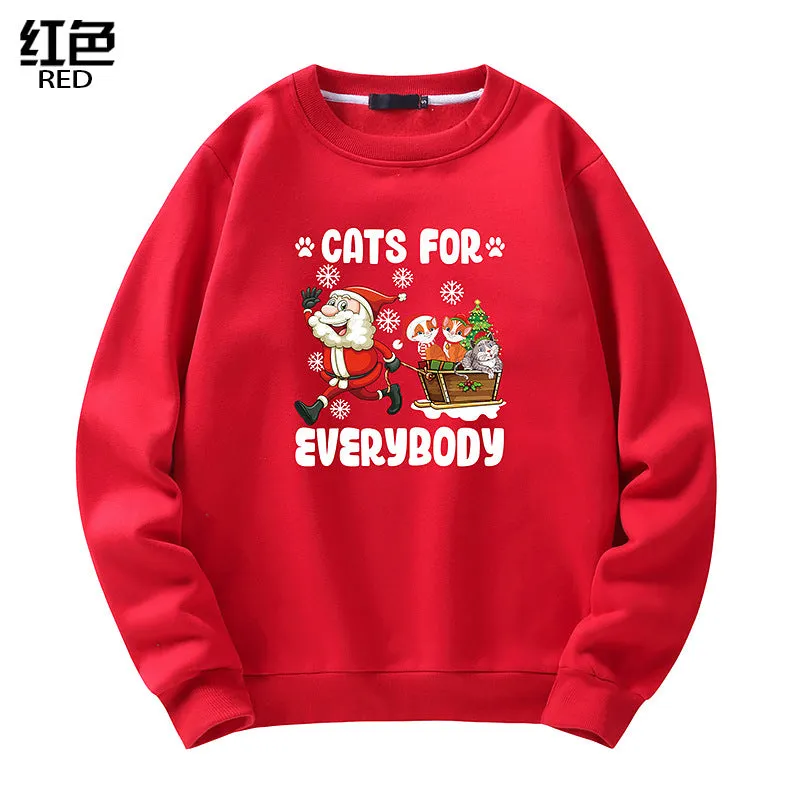 Men's Christmas Cat Print Crew Neck Sweatshirt