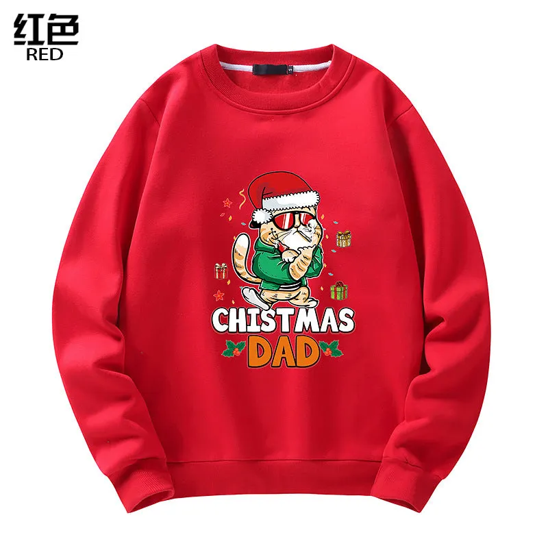 Men's Christmas Cat Print Crew Neck Sweatshirt