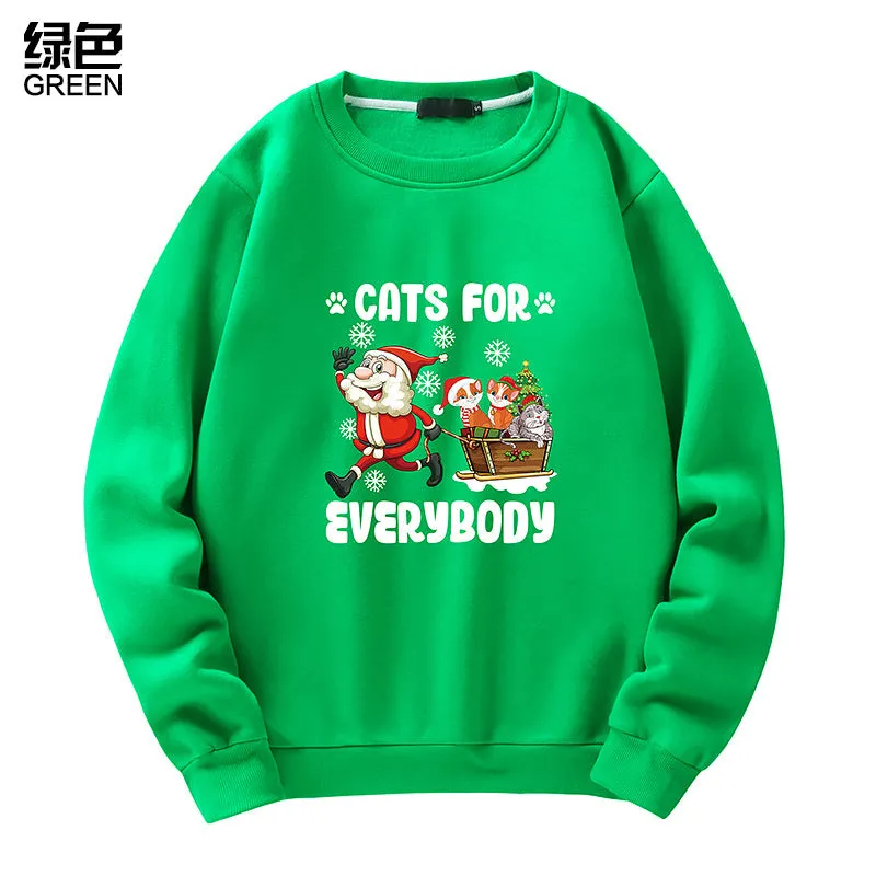 Men's Christmas Cat Print Crew Neck Sweatshirt