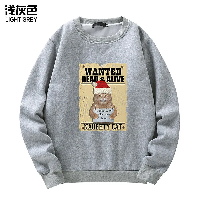 Men's Christmas Cat Print Crew Neck Sweatshirt