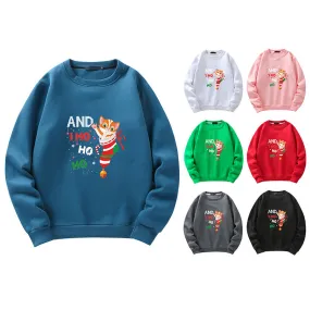 Men's Christmas Cat Print Crew Neck Sweatshirt