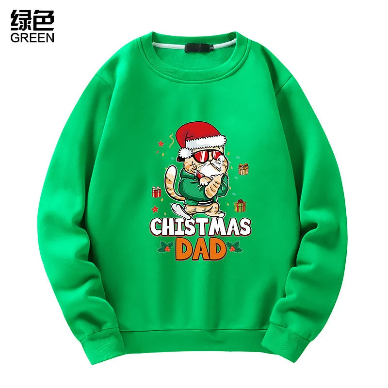 Men's Christmas Cat Print Crew Neck Sweatshirt