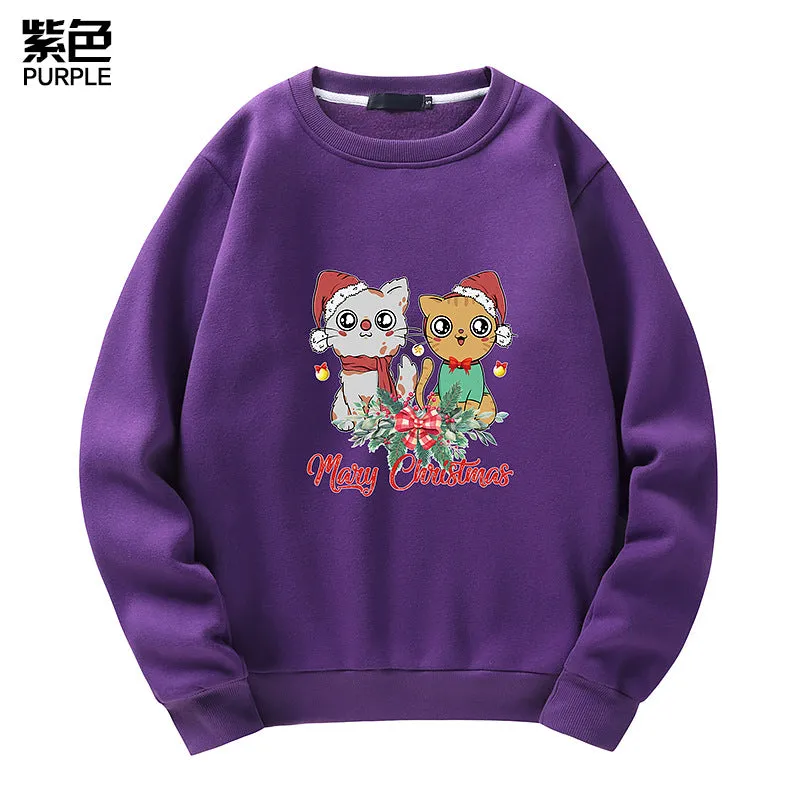 Men's Christmas Cat Print Crew Neck Sweatshirt