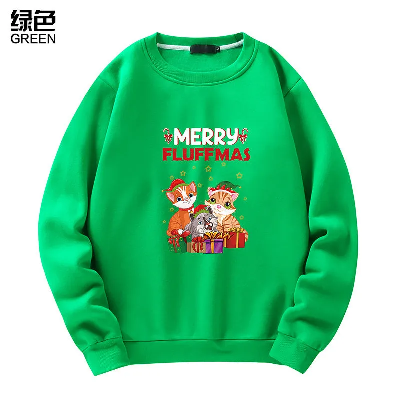 Men's Christmas Cat Print Crew Neck Sweatshirt