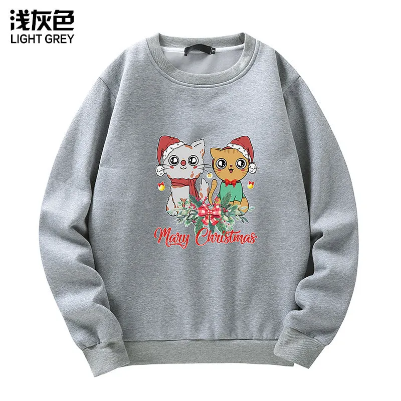 Men's Christmas Cat Print Crew Neck Sweatshirt