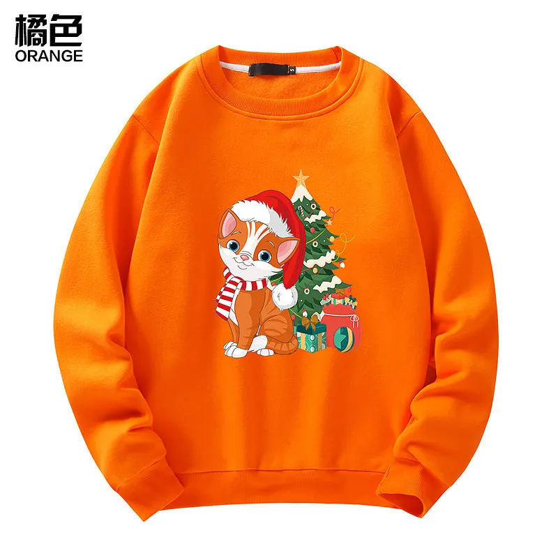 Men's Christmas Cat Print Crew Neck Sweatshirt