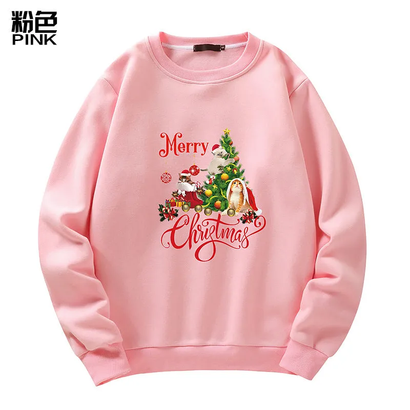 Men's Christmas Cat Print Crew Neck Sweatshirt