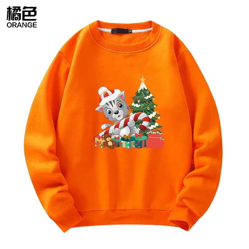 Men's Christmas Cat Print Crew Neck Sweatshirt