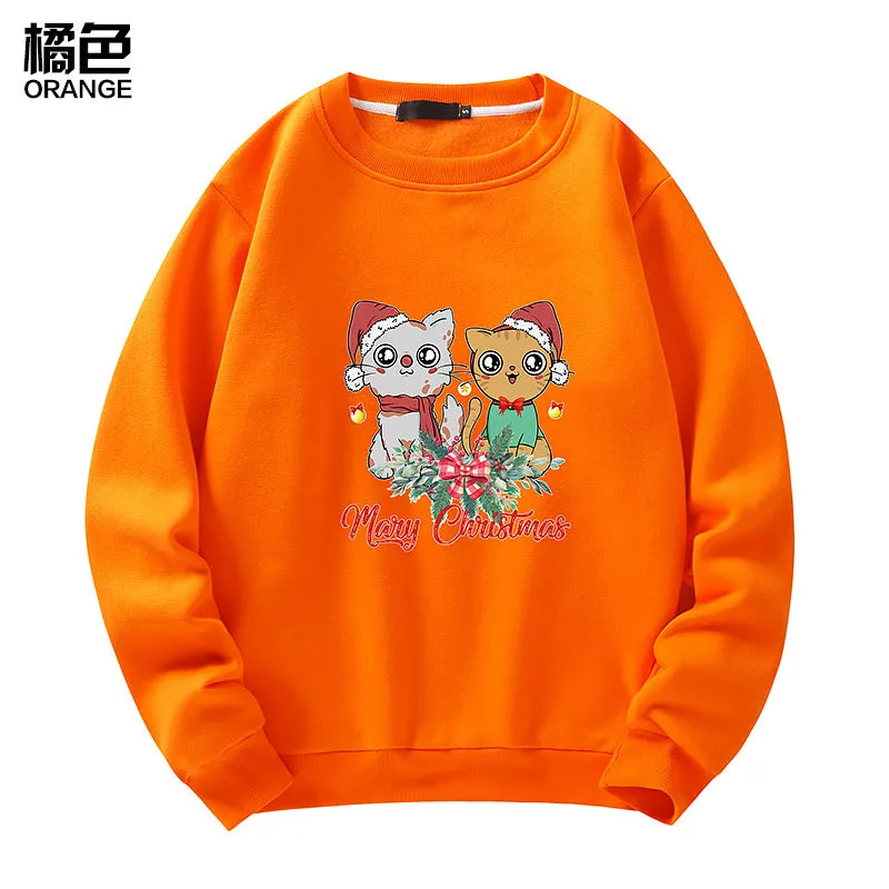 Men's Christmas Cat Print Crew Neck Sweatshirt