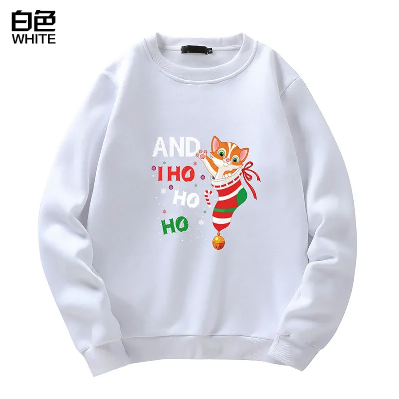 Men's Christmas Cat Print Crew Neck Sweatshirt