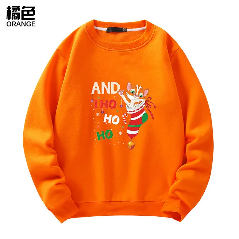 Men's Christmas Cat Print Crew Neck Sweatshirt