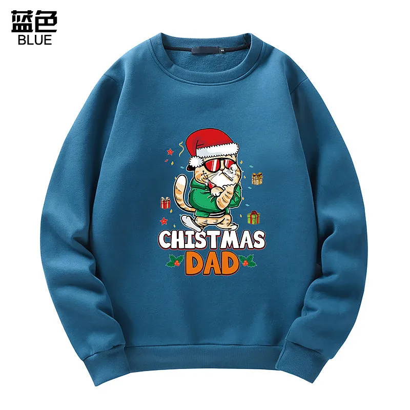 Men's Christmas Cat Print Crew Neck Sweatshirt