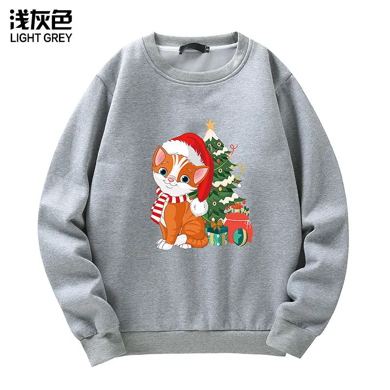 Men's Christmas Cat Print Crew Neck Sweatshirt