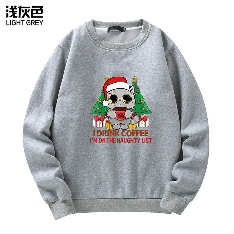 Men's Christmas Cat Print Crew Neck Sweatshirt