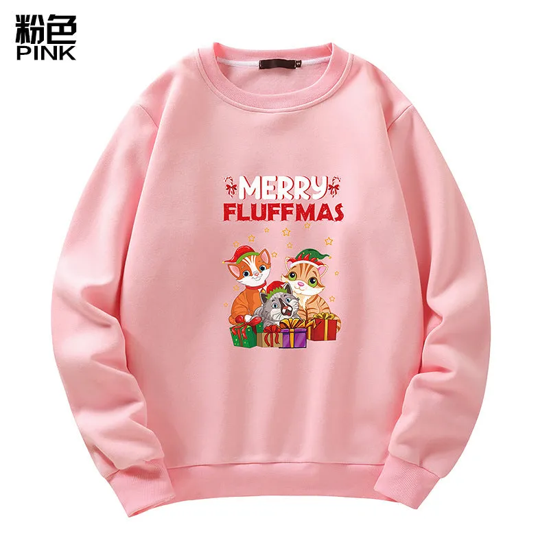 Men's Christmas Cat Print Crew Neck Sweatshirt