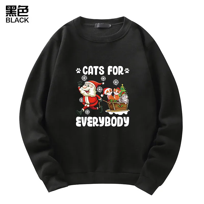 Men's Christmas Cat Print Crew Neck Sweatshirt