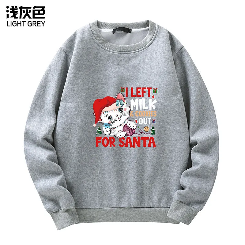 Men's Christmas Cat Print Crew Neck Sweatshirt