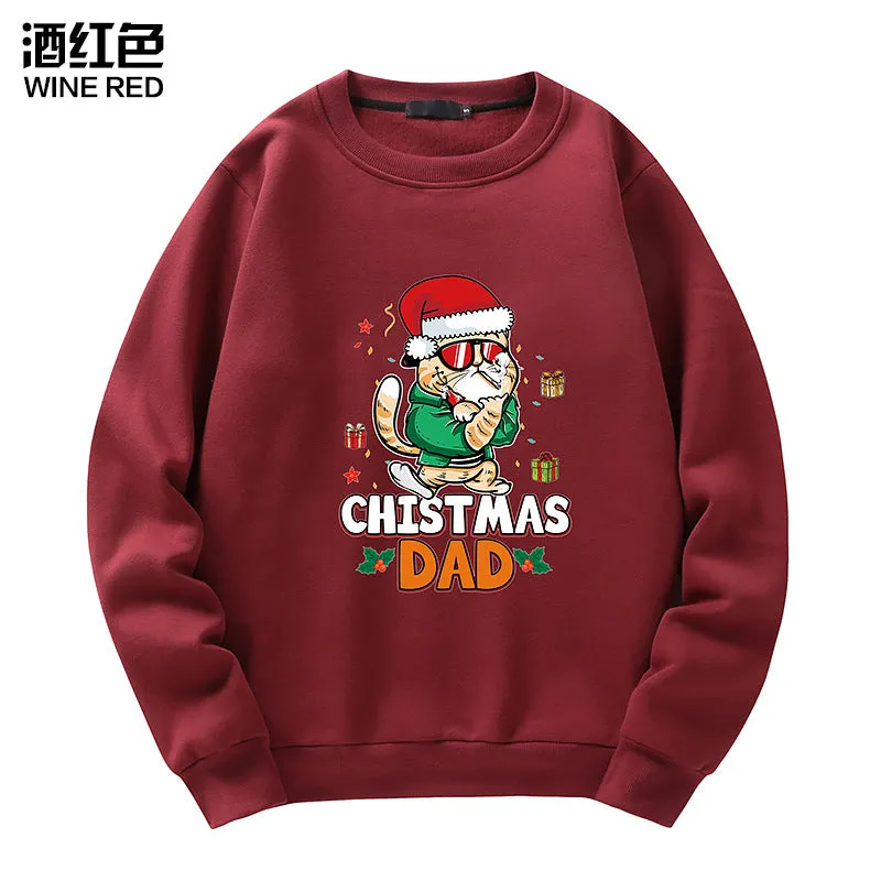 Men's Christmas Cat Print Crew Neck Sweatshirt