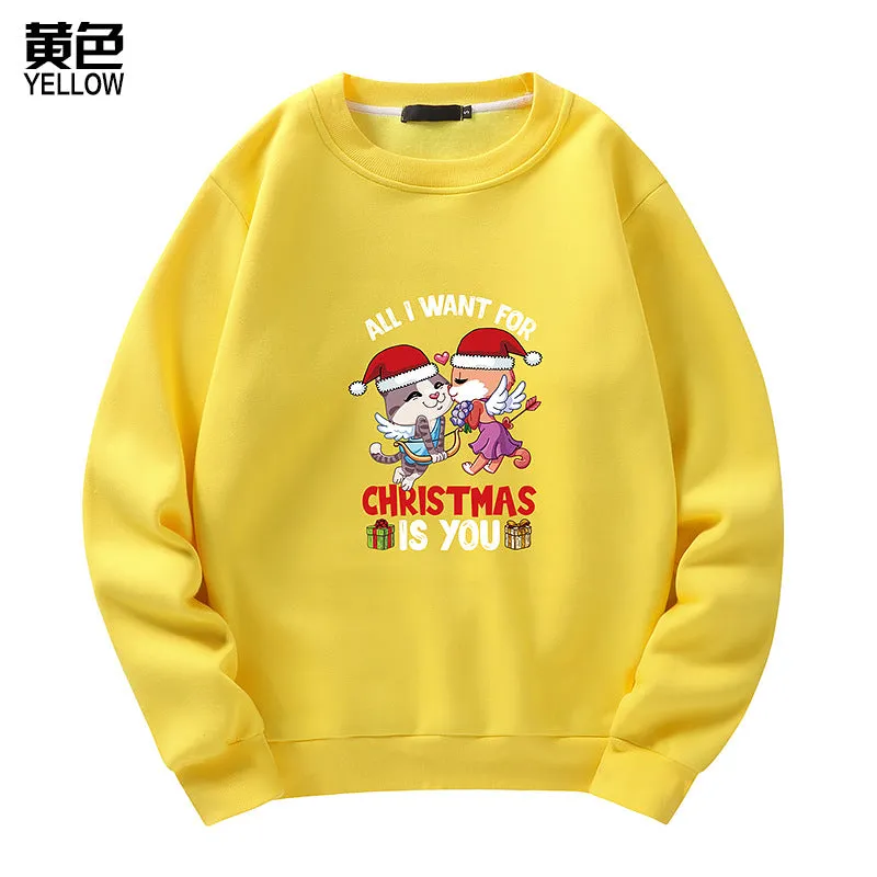 Men's Christmas Cat Print Crew Neck Sweatshirt