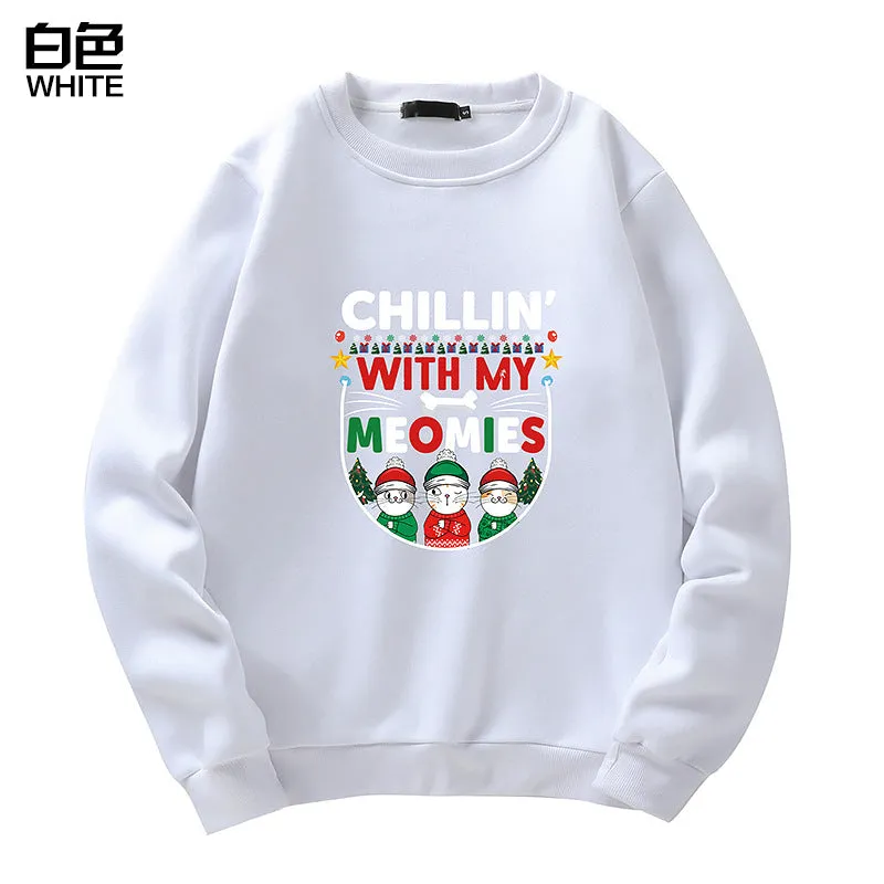 Men's Christmas Cat Print Crew Neck Sweatshirt