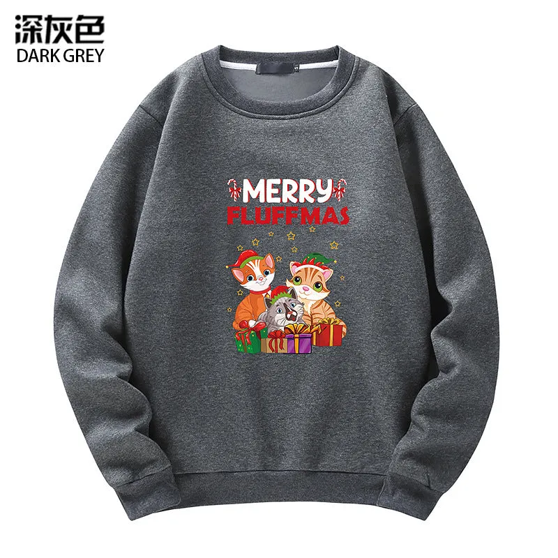 Men's Christmas Cat Print Crew Neck Sweatshirt