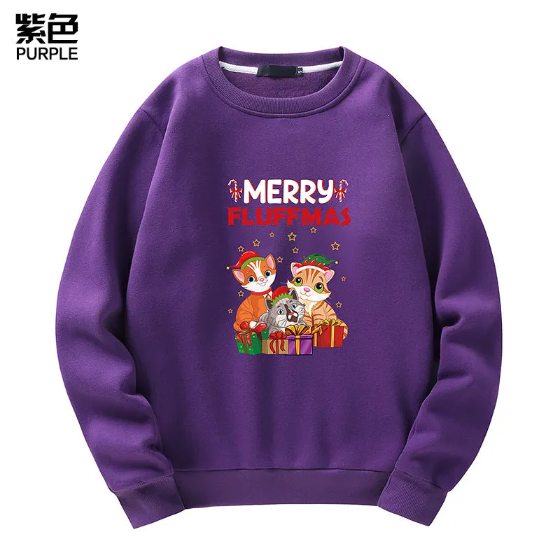 Men's Christmas Cat Print Crew Neck Sweatshirt