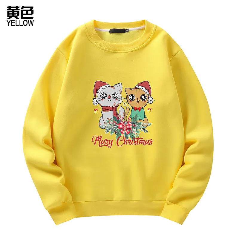 Men's Christmas Cat Print Crew Neck Sweatshirt