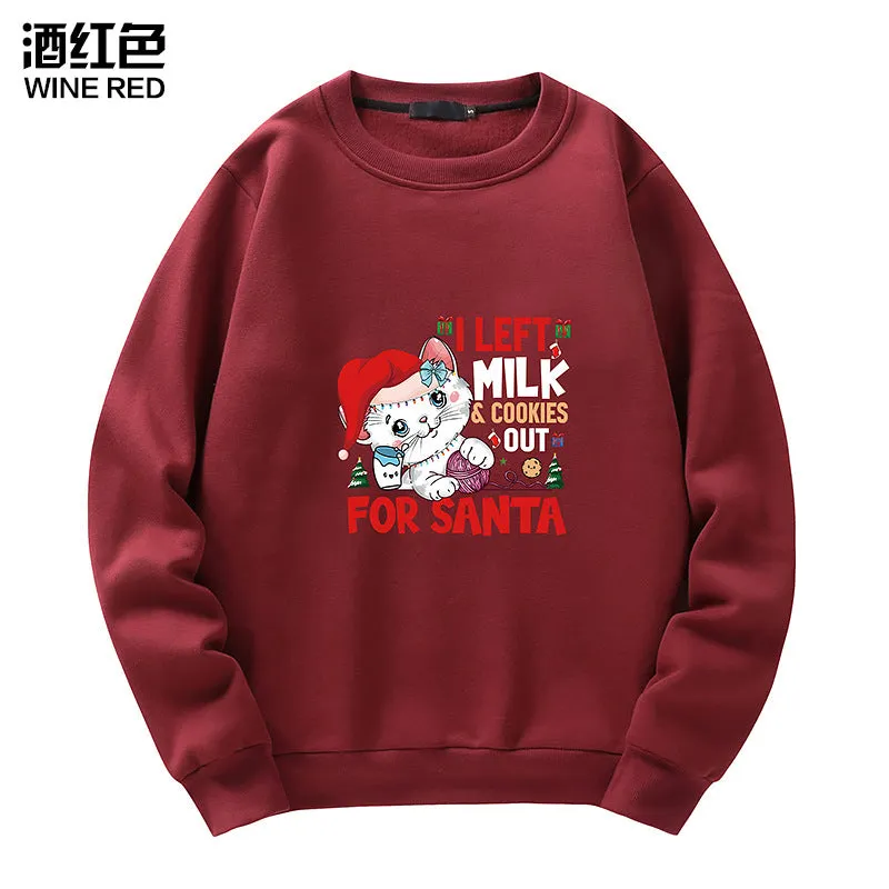 Men's Christmas Cat Print Crew Neck Sweatshirt