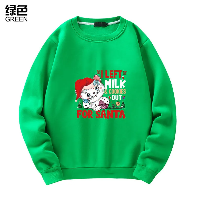 Men's Christmas Cat Print Crew Neck Sweatshirt