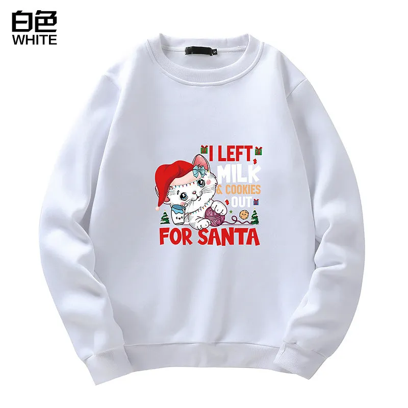 Men's Christmas Cat Print Crew Neck Sweatshirt