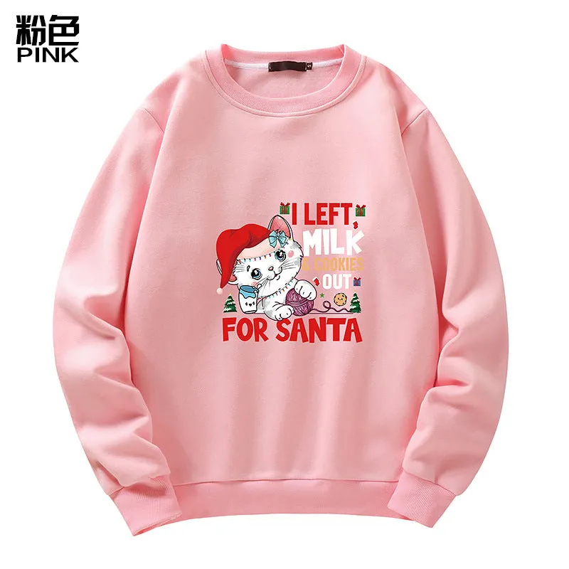 Men's Christmas Cat Print Crew Neck Sweatshirt