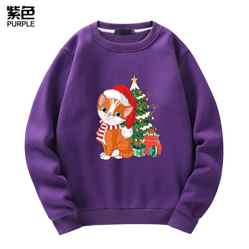 Men's Christmas Cat Print Crew Neck Sweatshirt