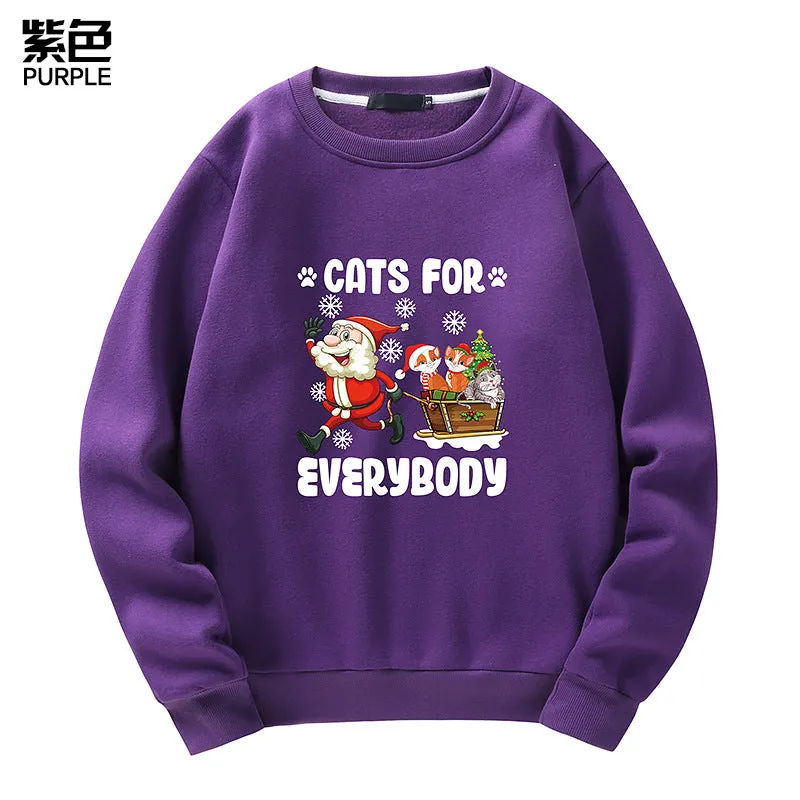 Men's Christmas Cat Print Crew Neck Sweatshirt