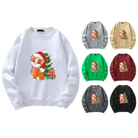 Men's Christmas Cat Print Crew Neck Sweatshirt