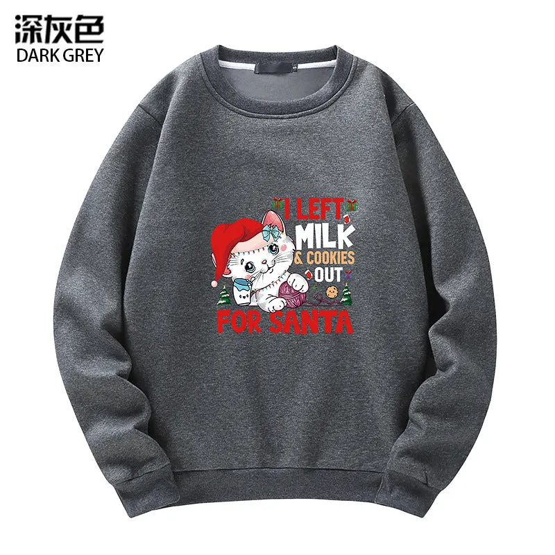 Men's Christmas Cat Print Crew Neck Sweatshirt