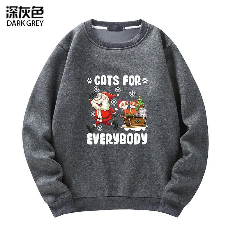 Men's Christmas Cat Print Crew Neck Sweatshirt