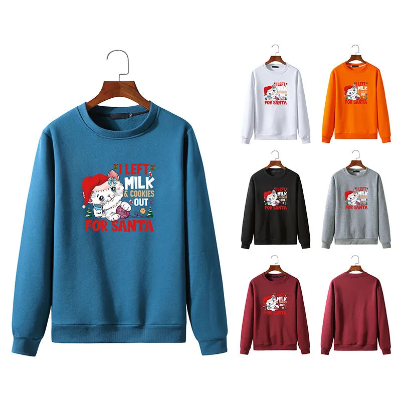 Men's Christmas Cat Print Round Neck Long Sleeve Sweatshirt