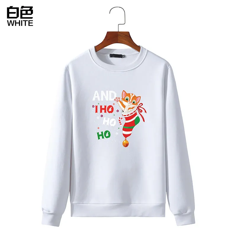 Men's Christmas Cat Print Round Neck Long Sleeve Sweatshirt