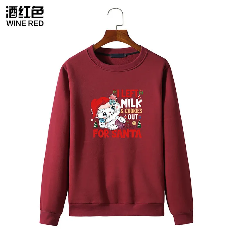 Men's Christmas Cat Print Round Neck Long Sleeve Sweatshirt