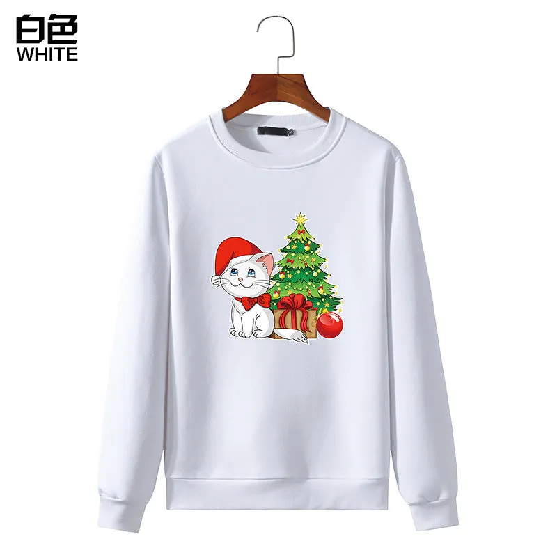 Men's Christmas Cat Print Round Neck Long Sleeve Sweatshirt