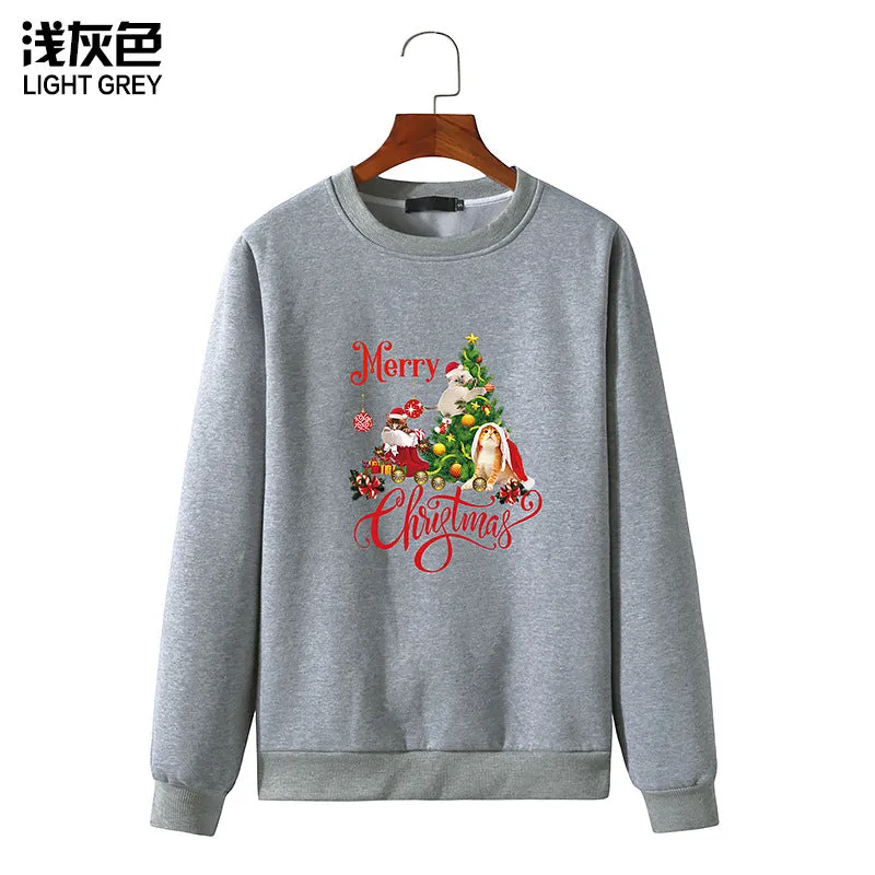 Men's Christmas Cat Print Round Neck Long Sleeve Sweatshirt