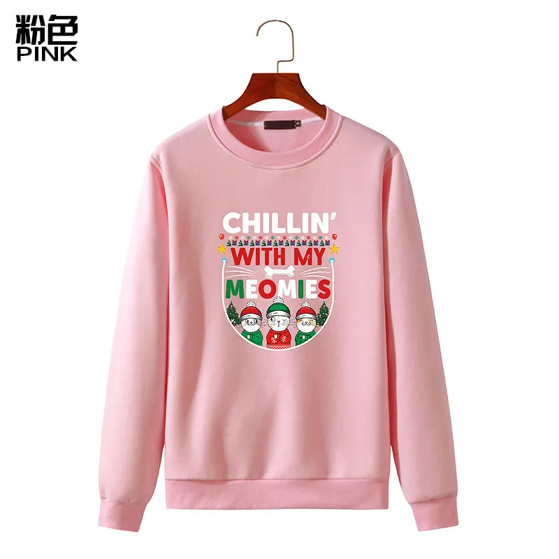 Men's Christmas Cat Print Round Neck Long Sleeve Sweatshirt