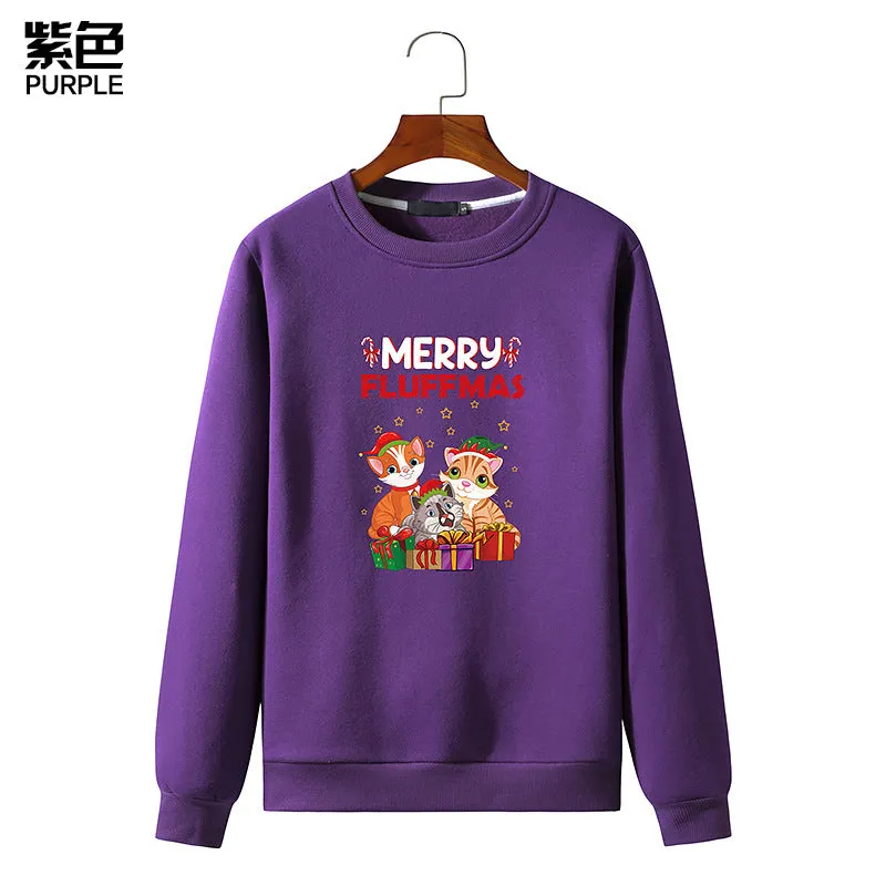 Men's Christmas Cat Print Round Neck Long Sleeve Sweatshirt