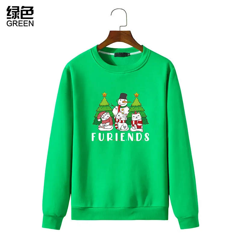 Men's Christmas Cat Print Round Neck Long Sleeve Sweatshirt