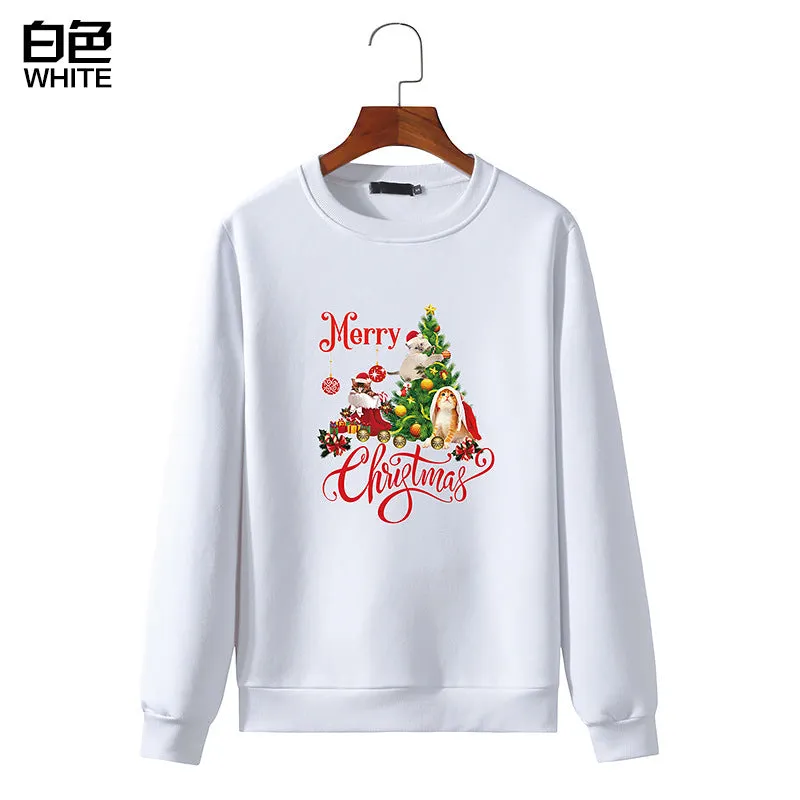 Men's Christmas Cat Print Round Neck Long Sleeve Sweatshirt