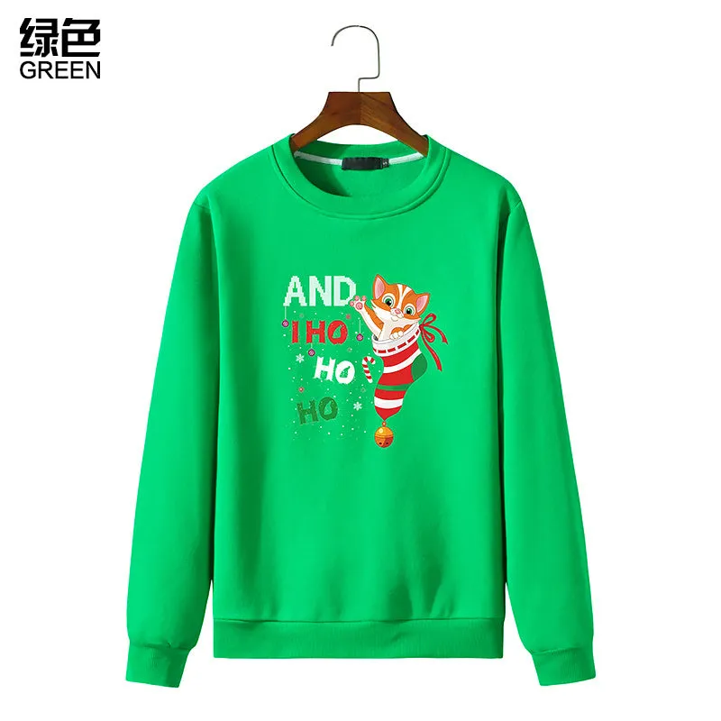 Men's Christmas Cat Print Round Neck Long Sleeve Sweatshirt